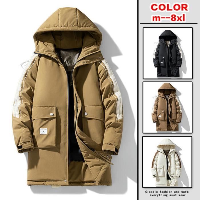 Doudoune Homme Capuche Mi Longue Hiver Grande Taille Veste Zippee Duvet Canard Couleur Contraste Confortable Kaki Cdiscount Pret a Porter
