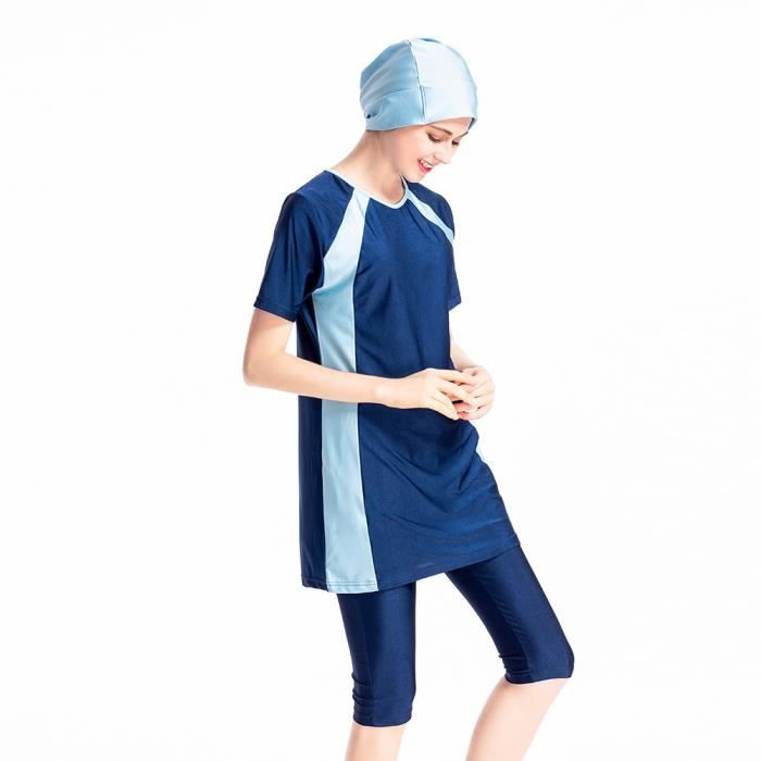 Burkini 3 Pièces Femme Musulmane – Manches Longues, Hijab Intégré, Modeste, Anti-UV (plusieurs Tailles)