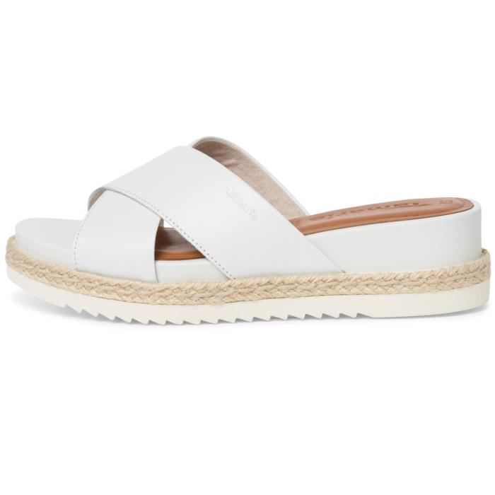 Mules compens es en cuir blanc Tamaris confortable avec