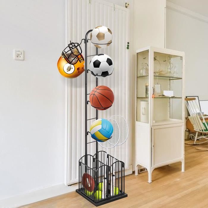 Support Ballon Basket Vertical - Organiseur Équipement Sport Jusqu'à 8 Ballons - Acier Solide