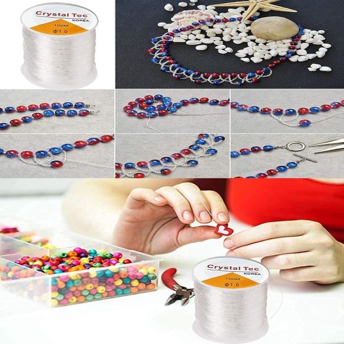 50 m noir et 50 m de fil extensible transparent pour fabrication de bracelets perle bijoux collier artisanat Codream 0,8 mm Cordons elastique pour braceletbijoux