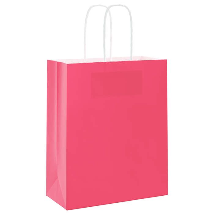 Lot De 50 Sacs En Kraft Rose Fuchsia, 18x8x24 Cm, Poignées Torsadées, Pour Cadeaux