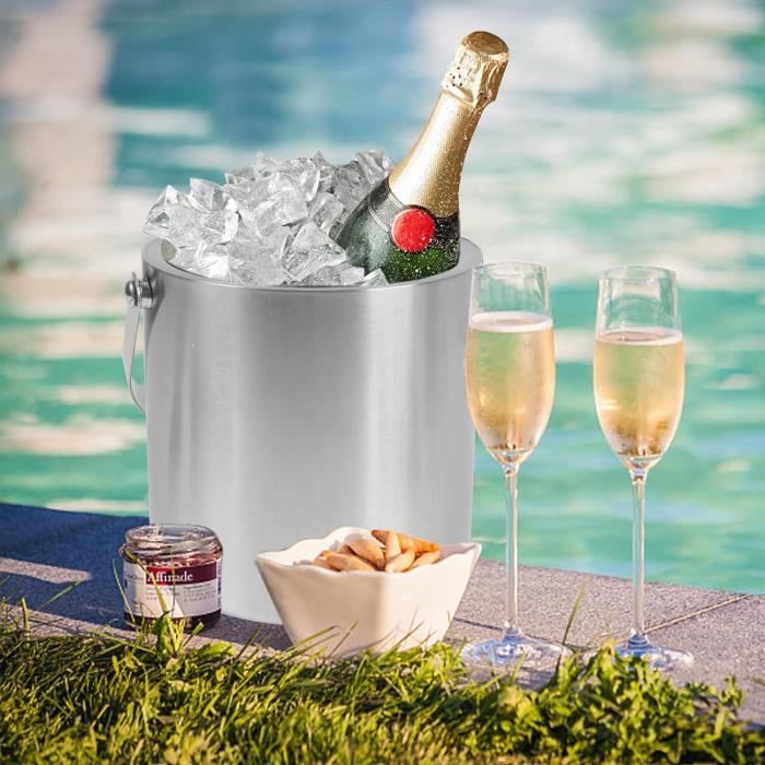 SCLLNDA Seau à Glaçons 2L Isotherme En Acier Inoxydable Avec Couvercle, Pince Et Pelle - Grande Capacité Pour Bar Et Fêtes