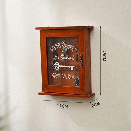 Armoire à Clés Murale En Bois Décorative - 6 Crochets - Dimensions 20x7x26.4 Cm - Pour Entrée, Couloir