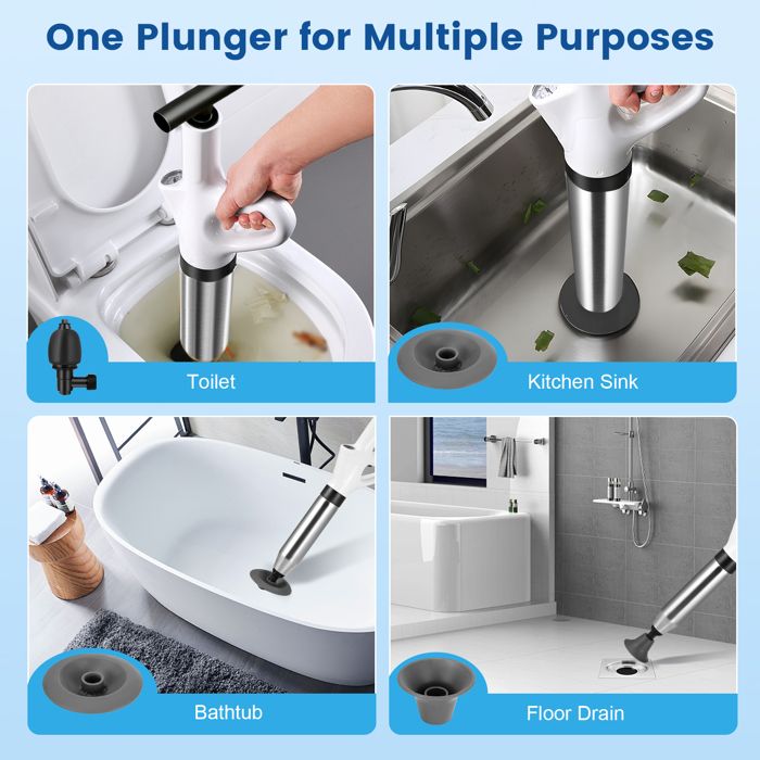 Déboucheur évier Wc Baignoire Déboucheur Canalisation Professionnel à Pompe - 3 Adaptateurs (évier, Toilette, Baignoire) - Pression Hydraulique Déboucheur évier Toilette Manuel Déboucheur évier Wc Baignoire Déboucheur Canalisation Professionnel à Pompe - 3 Adaptateurs (évier, Toilette, Baignoire) - Pression Hydraulique Déboucheur évier Toilette Manuel