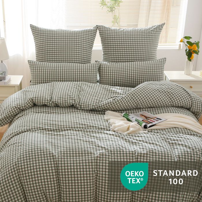 Parure De Lit 220x240 Cm à Carreaux – Microfibre Douce, 2 Taies 65x65, Fermeture éclair – Housse De Couette 2 Personnes
