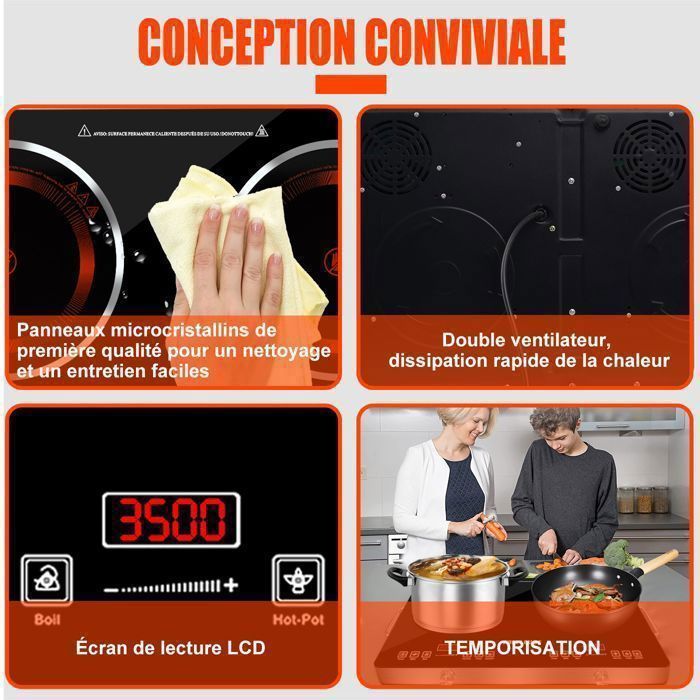 Plaque Premium Vitrocéramique Electrique / 4 FEUX / 60 CM / NOIR