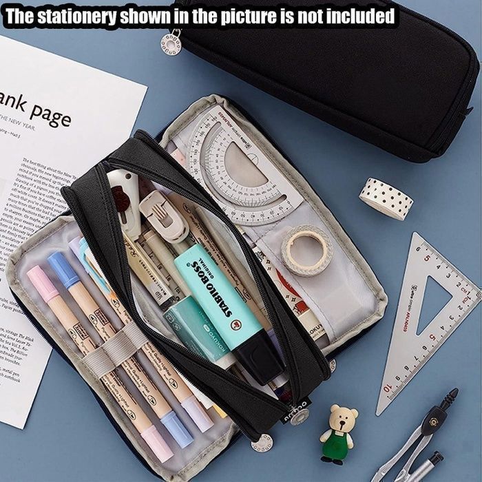 FOVAOK Grande Trousse à Crayons Multifonction à 3 Compartiments Pour Filles, Garçons, école, étudiant, Bureau, Papeterie, Noir , Taille Unique