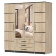 Armoire de chambre Classique avec 4 portes pivotantes, armoire avec miroir, tringle de tiroir - Sanbella 4D I (Sonoma + Noir)-0