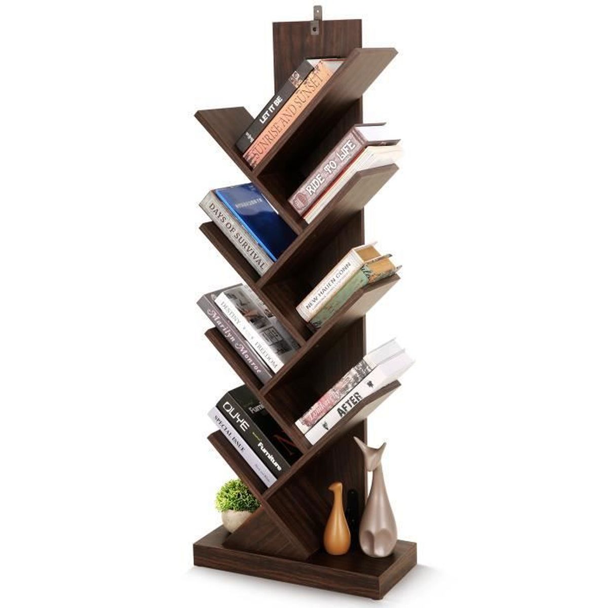 Mondeer Étagère Arbre 8 Niveaux - Bibliothèque Bois 40x20x127 Cm - Rangement CD/Livres Bureau