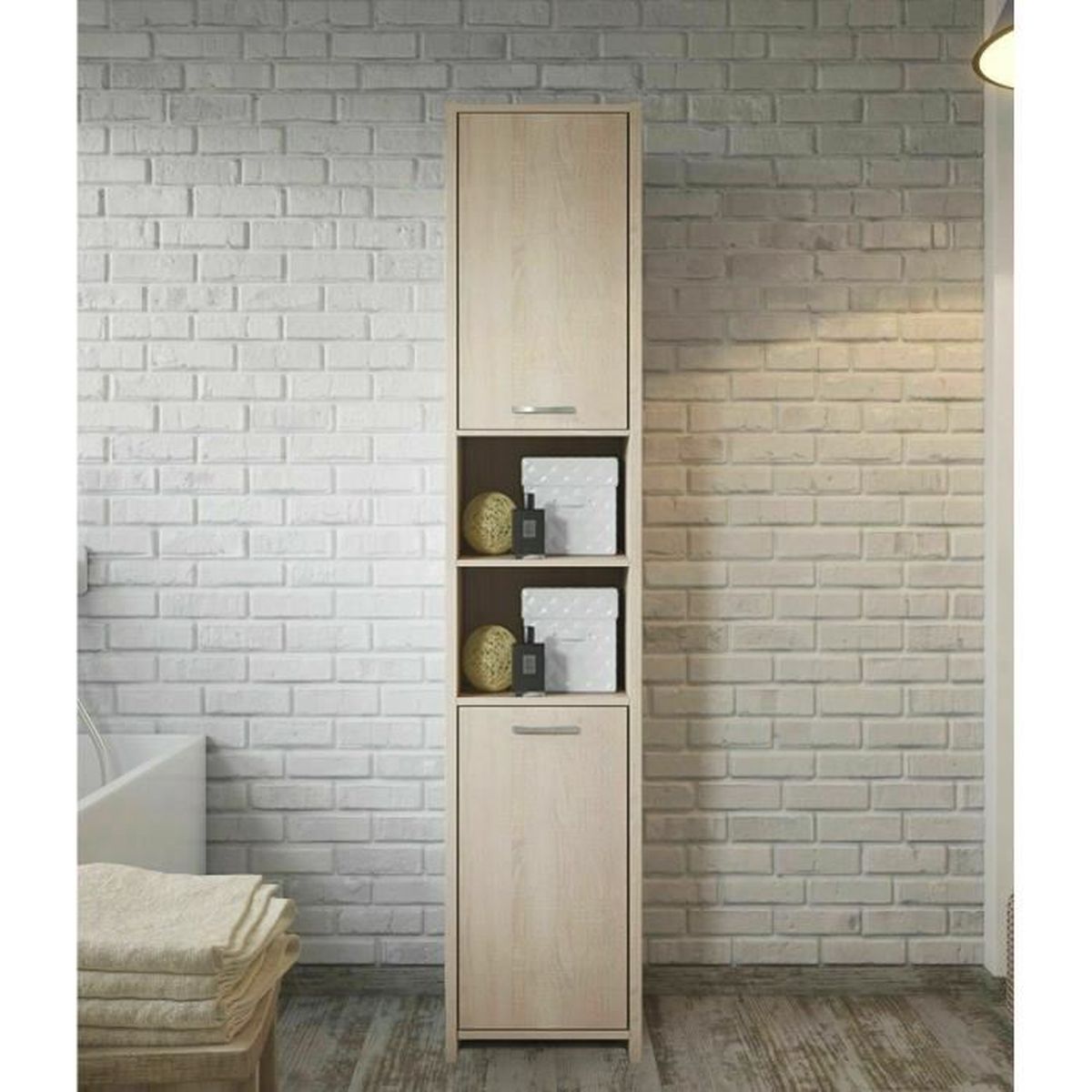 Colonne de salle de bain 2 portes - Chêne - Taille 185 x 30 x 30 cm