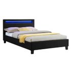 IDIMEX Lit LED simple 120x190 cm avec sommier, tête de lit confortable, lit 1 place revêtement en tissu noir, MARISELA