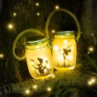 LAMPADAIRE DE JARDIN Lot de 2 lanternes solaires , l'extérieur, fée des papillons dans un bocal en verre, lampes Blanc Chaud