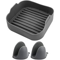 Air Fryer Silicone Pot, Accessoires pour Friteuse à Air Accessoire Air Fryer avec Gant en Silicone (Gris)