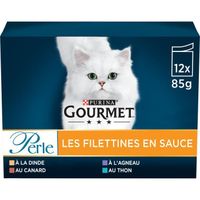 LOT DE 3 - PURINA GOURMET - Perle Les Filettines en Sauce Pâtée pour chat  - paquet de 12 sachets de 85 g