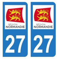 Lot 2 Autocollants Stickers plaque immatriculation voiture auto département 27 Eure Logo Région Normandie