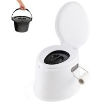 COSTWAY Toilette Portable Camping-Seau 5L-WC Chimique-Porte-papier de Toilette Détachable-Poignées Cachées-en PP-Charge 200KG-Blanc