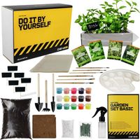 DIYBS Kit de base de culture complet pour enfants avec graines de herbes, outils en bois, terreau, peintures Idée de cadeau créatif 