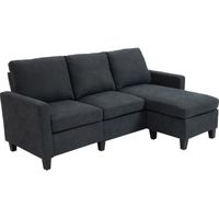 Canapé d'angle 3 places HOMCOM - Réversible - Tissu polyester gris foncé - Confortable assise moelleuse