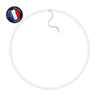PERLINEA - Collier Perle de Culture d'Eau Douce AAA+ Semi-Ronde 5-6 mm Blanc - Fermoir Réglable Argent 925 Millièmes - Bijoux Femme