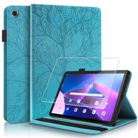 Verre trempé + Coque Tablette pour Lenovo Tab M10 Plus 10.6 Inch Tablet (3rd Gen) Flip Housse Cuir PU Etui avec Fentes Cartes- Bleu