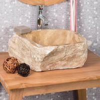 Vasque en pierre Onyx - WANDA COLLECTION - 30x35 cm - Couleur Crème - Forme ronde