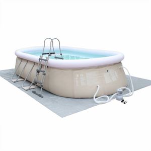 PISCINE Kit piscine géante complet - Onyx grise - autoportante ovale 5.4x3m avec pompe de filtration. bâche de protection. tapis de sol et