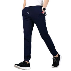 COLLANT DE RUNNING Leggings de sport pour homme avec poche zippée en coton, couleur unie, pour Running Fitness Bleu
