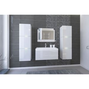 SALLE DE BAIN COMPLETE Ensemble meubles de salle de bain collection OWL, coloris blanc mat et brillant avec deux colonnes et vasque 80cm