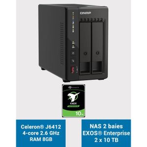 SERVEUR STOCKAGE - NAS  QNAP TS-253E 8GB Serveur NAS 2 baies EXOS Enterprise 20To (2x10To)