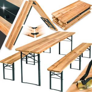 Ensemble table et chaise de jardin TECTAKE Table de jardin pliante avec bancs RALF Ensemble de tente à bière 3 pièces Laquage du bois vernis transparent - Marron