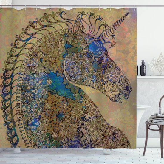 Abakuhaus Licorne Rideau de Douche, Mandala Pastel, 175 x 200 CM, Multicolore