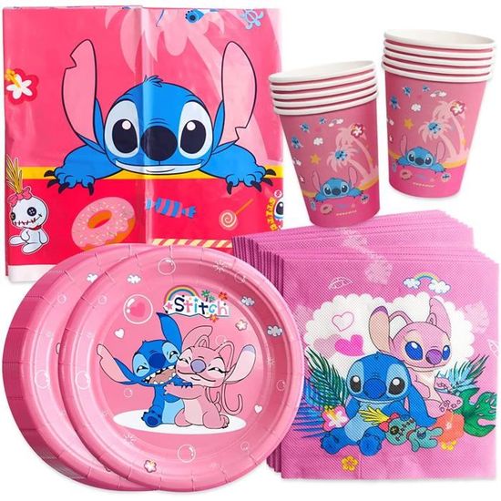 Lilo Stitch Thème Fête d'anniversaire Décoration Enfants Vaisselle jetable  Set Assiettes en papier Tasses Bannière Ballons Fournitures de Baby Shower