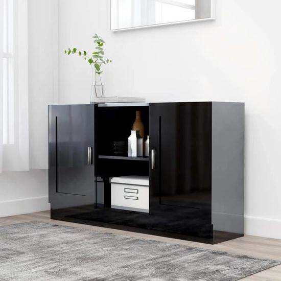 Maison🌏- Buffet à tiroirs Salon Commode bahut Armoire latérale Moderne Noir brillant 120x30,5x70 cm Aggloméré❤1535