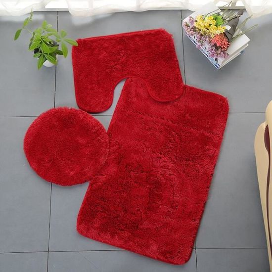 Abattant Wc,Ensemble 3 pièces ensemble de tapis de salle de bain tapis de toilette Contour tapis couverture de toilette - Type Red