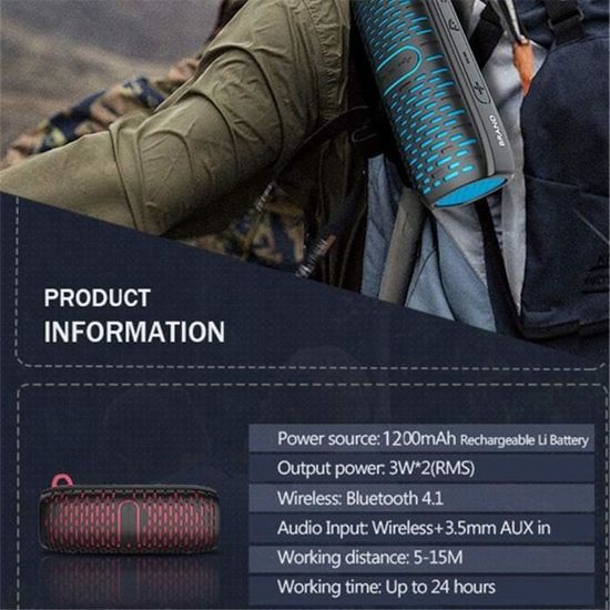 Enceinte Bluetooth Portable Fangxuee – Basses 6D Surround 3D, Double Haut-Parleur, Antichoc, Rouge