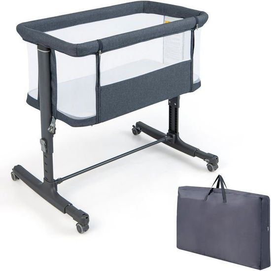 COSTWAY Lit Cododo Bébé Avec Matelas - 7 Hauteurs Réglables, Inclinable 10° Et Barre Amovible Pour 0-6 Mois
