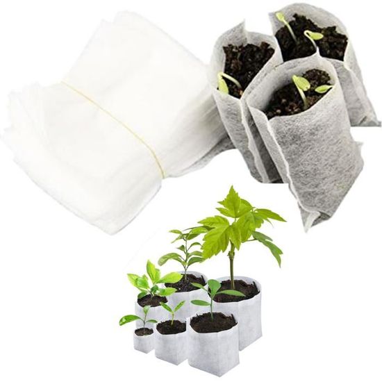 100PCS Sac Biodégradable pour Semis, Sacs Non-tissé de Pépinière, pour Plantes Semis Sacs de Croissance pour Tomates, Fleurs