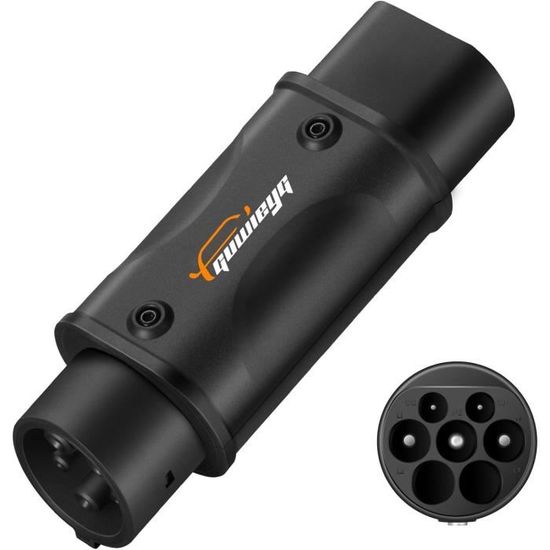 Adaptateur EV Type 2 Vers Type 1 - 32A 250V AC - Compatible J1772 - IP54 étanche