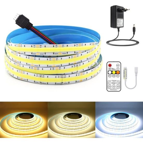Bande LED COB 3m Blanc Chaud 2700K – Variateur Tactile, Découpable, CRI90, Alimentation 24V Incluse