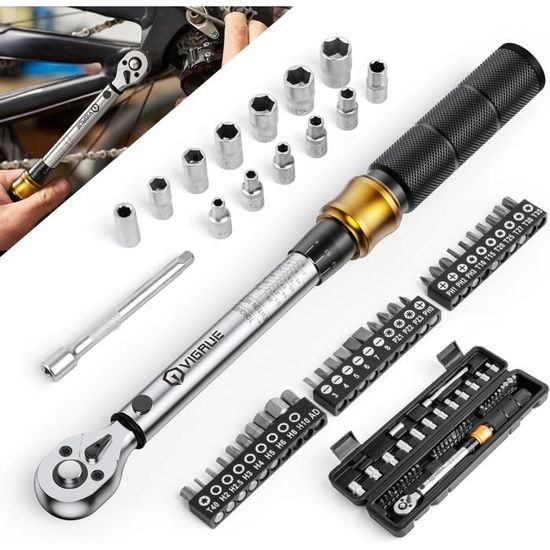 ANPUDS Clé Dynamométrique 3/8 5-50Nm - 26 Pièces Pour Vélo Et Moto - Avec Douilles, Extensions Et Adaptateur