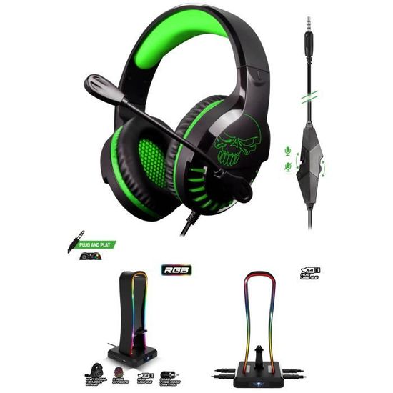 CASQUE GAMER XBOX ONE X/S RGB + Support Casque Gaming RGB Porte Casque  Gamer Multifonctions 11 Effets Lumineux Pour PC/PS4/Xbox ONE - Cdiscount TV  Son Photo