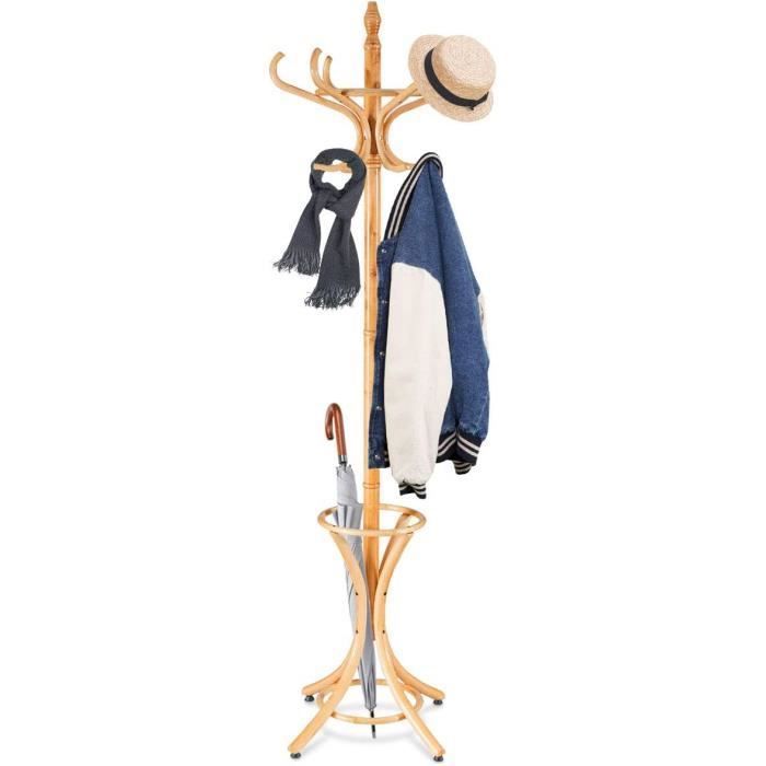 Giantex Porte-Manteau sur Pied en Bois Massif avec 12Crochets, porte-parapluie creux pour Entrée, Chambre, Dressing