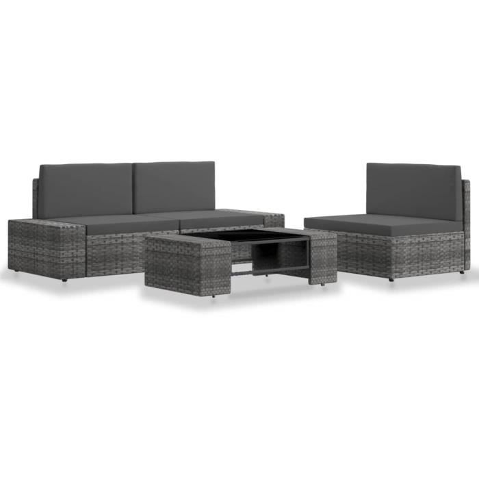 Wei Salon de jardin 4 pcs Résine tressée Gris# 1