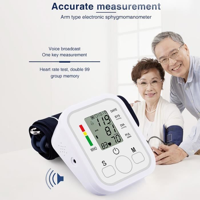 Moniteur de pression artérielle Type de bras Diffusion vocale LCD Test de fréquence cardiaque Testeur de pression artérielle