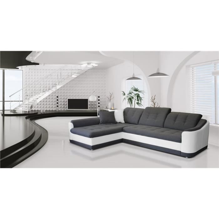 Canapé d'angle convertible Bary - gris et blanc - Angle gauche