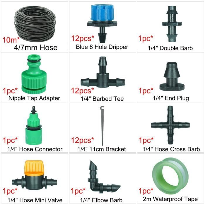 Système d'arrosage goutte à goutte pour plantes de jardin, tuyau 10 50M 1-4 '', Kit d'irrigation avec 8 trous, arro 10 m -WILM3025