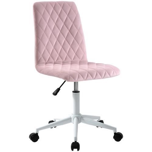 Chaise de bureau - sans bras velours ergonomique ordinateur chaise de bureau sans bras chaise pivotante-Rose-69×69×86-97cm