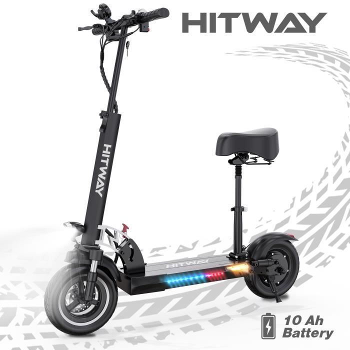 HITWAY Trottinette Electrique Pliable Scooter Longue portée 40KM Batterie 10Ah Écran LCD Moteur 800W 10” Avec Sièg