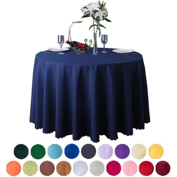 Nappe de Table Ronde en Polyester pour Restaurant Jardin Pique-Nique Bleu Marine Diamètre 2.4m